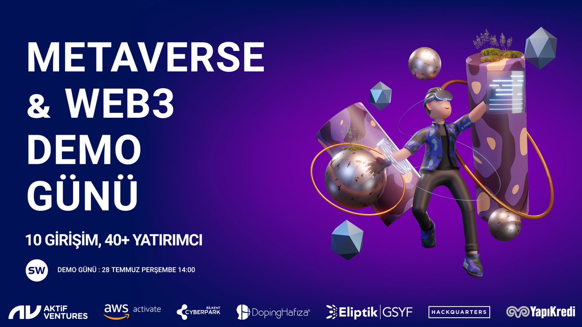 Temmuz ayı demo günü konusu Metaverse &amp; Web3!
#Metaverse &amp; #Web3 alanında girişiminiz varsa ve yatırım arıyorsanız mutlaka başvurun.

bit.ly/meta-basvur 
Son Başvuru : 24 Temmuz 23:59
