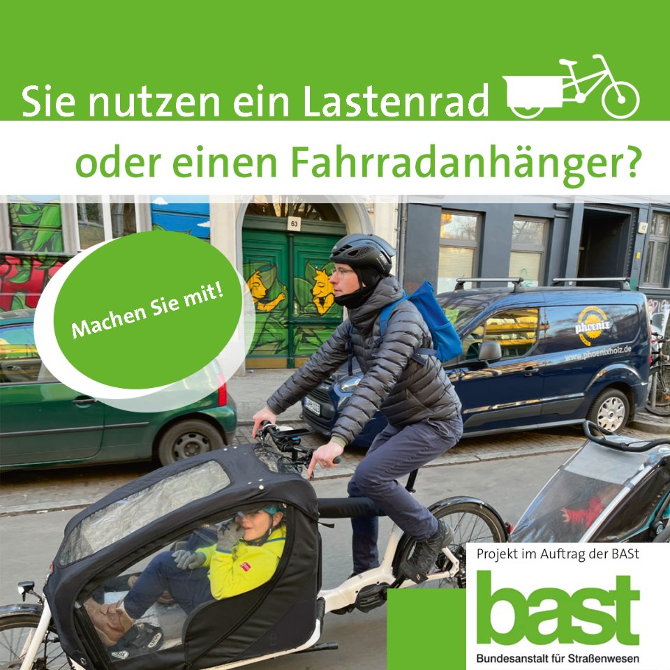 Wer fährt privat #Lastenrad oder #Fahrradanhänger? Die Bundesanstalt für Straßenwesen (BASt) untersucht Treiber &amp; Hemmnisse, um daraus Fördermaßnahmen abzuleiten. Hier könnt ihr an #Infas-Umfrage teilnehmen: infas-online.de/Lastenrad

Mehr Infos: verkehr-mit-koepfchen.de/leistungen/pot…