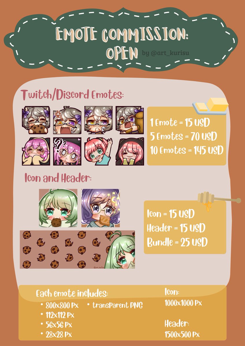 art_kurisu's tweet photo. Hello everybody! I am now again open for commissions starting today until July 30! 
Please read the notes~
Just DM me if interested ^-^

Likes and retweets are very much appreciated!✨

#commissionsopen #emotes #emoteartist #twitch #Vtuber #VTuberEN https://t.co/5GQPeZC78N