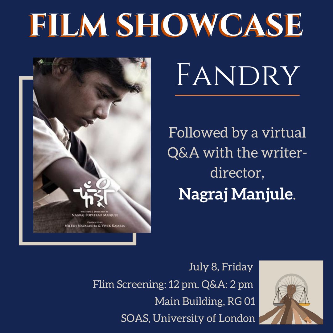inreviewatsoas's tweet photo. We are screening "Fandry" - a critically acclaimed Marathi film at @SOAS this Friday followed by a virtual discussion with the writer-director, @Nagrajmanjule!
 
If you want to join us online for the discussion, register here: https://t.co/Mdp8E14M9T https://t.co/fZg8LO7ACb