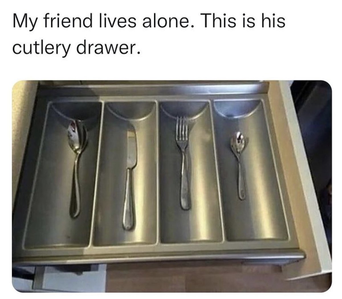 MensHumor's tweet photo. TWO different sized spoons? This guy is really living it up! https://t.co/t2GeN7gg4e