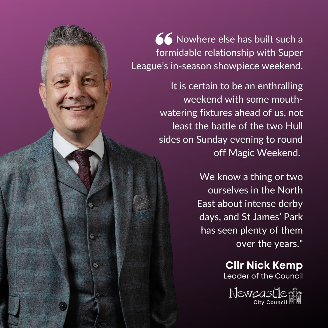 Newcastle City Council (@newcastlecc) on Twitter photo Magic Weekend is almost upon us! 😍
The <a href="/SuperLeague/">Betfred Super League</a> showpiece event is back at St James' Park on Saturday and Sunday, and we can't wait. Read Council Leader Nick Kemp's welcome to visiting supporters 👉 orlo.uk/WtfU2
Which game are you most looking forward to? Magic Weekend is almost upon us! 😍
The <a href="/SuperLeague/">Betfred Super League</a> showpiece event is back at St James' Park on Saturday and Sunday, and we can't wait. Read Council Leader Nick Kemp's welcome to visiting supporters 👉 orlo.uk/WtfU2
Which game are you most looking forward to?