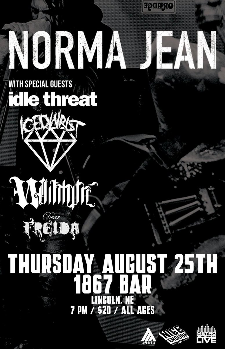 DearFreida's tweet image. In case somehow you missed it, THE ALMIGHTY Norma Jean is coming to 1867 Bar! Dear Freida along with Iced Wrist, Whitmore and Idle threat Don’t wait to buy your tickets, this WILL sell out!

eventbrite.com/e/norma-jean-t…