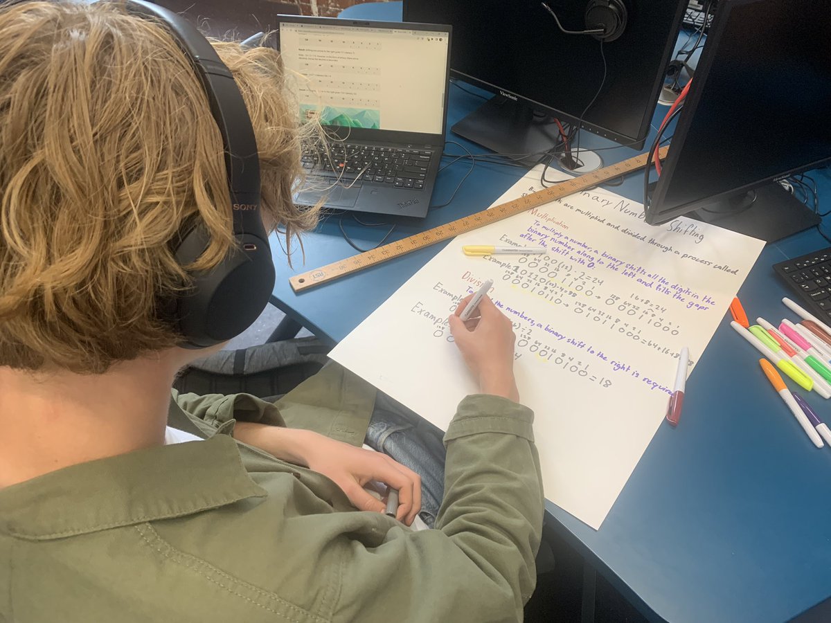 MaidaValeComp's tweet photo. Making posters about data representation, ASCII, sound and images; converting binary to denary ,hex to denary and viceversa; binary addition and shifting. #MVScomputing #MVS #binarynumbers #hexadecimal https://t.co/FrMH3JGs3S