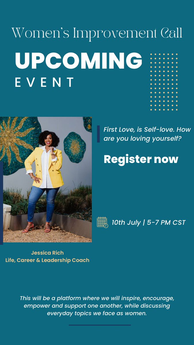 ItsJessicaRich's tweet photo. I am so excited to share the launch of my monthly Women's Improvement Call.

If you would like to join us, register via the link https://t.co/IBy8CUC606 #lifecoach #womensempowermentnetwork #inspiration #Motivation #women #itshappening https://t.co/i2TkffWlo4
