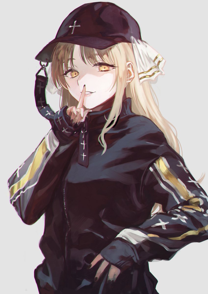 sister cleaire 1girl zipper solo long hair zipper pull tab hat finger to mouth  illustration images