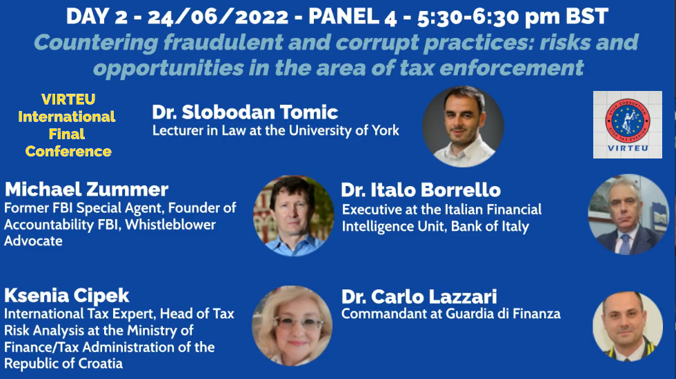 Delighted to announce the publication of the video recording of the fourth panel of the - Day 2 - International Final Conference of the <a href="/VIRTEU_research/">VIRTEU</a> project funded by <a href="/EUAntiFraud/">European Anti-Fraud Office (OLAF)</a>
 
corporatecrime.co.uk/virteu-final-c…

#corruption #tax #fraud #taxevasion #Whistleblower