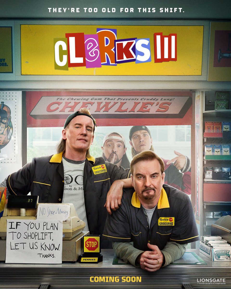 You ARE supposed to be here today - when the <a href="/ClerksMovie/">Clerks</a> trailer debuts At 9amPST / NoonEST! Behold our key art poster, featuring our fantastic foursome not working at work! Join me, <a href="/JayMewes/">Jay Mewes</a>, <a href="/BrianCOHalloran/">Brian O'Halloran 💙</a> &amp; JeffAnderson on <a href="/instagram/">Instagram</a> Live to intro to the trailer at 8:45am!