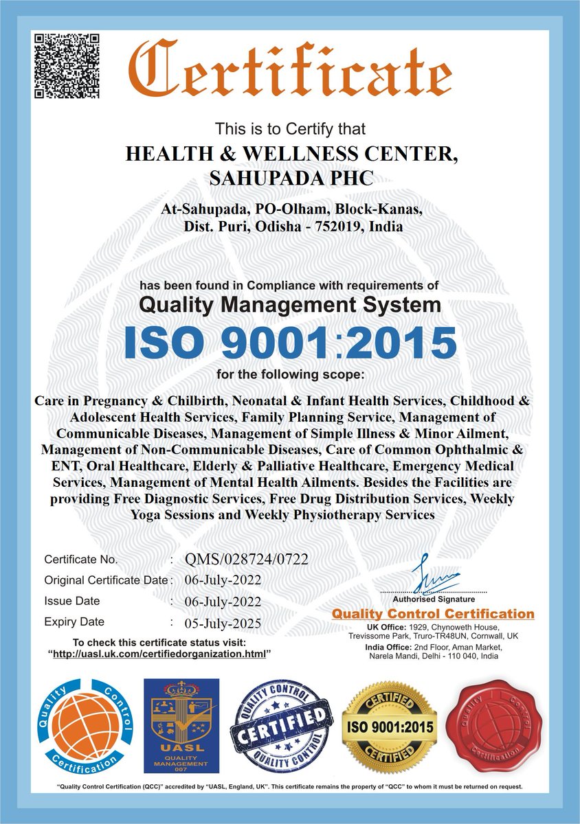 ChcKanas's tweet photo. All the five PHCs of Kanas Block got ISO 9001:2015 Quality Management System Certification today. https://t.co/yCtn2B4m2I