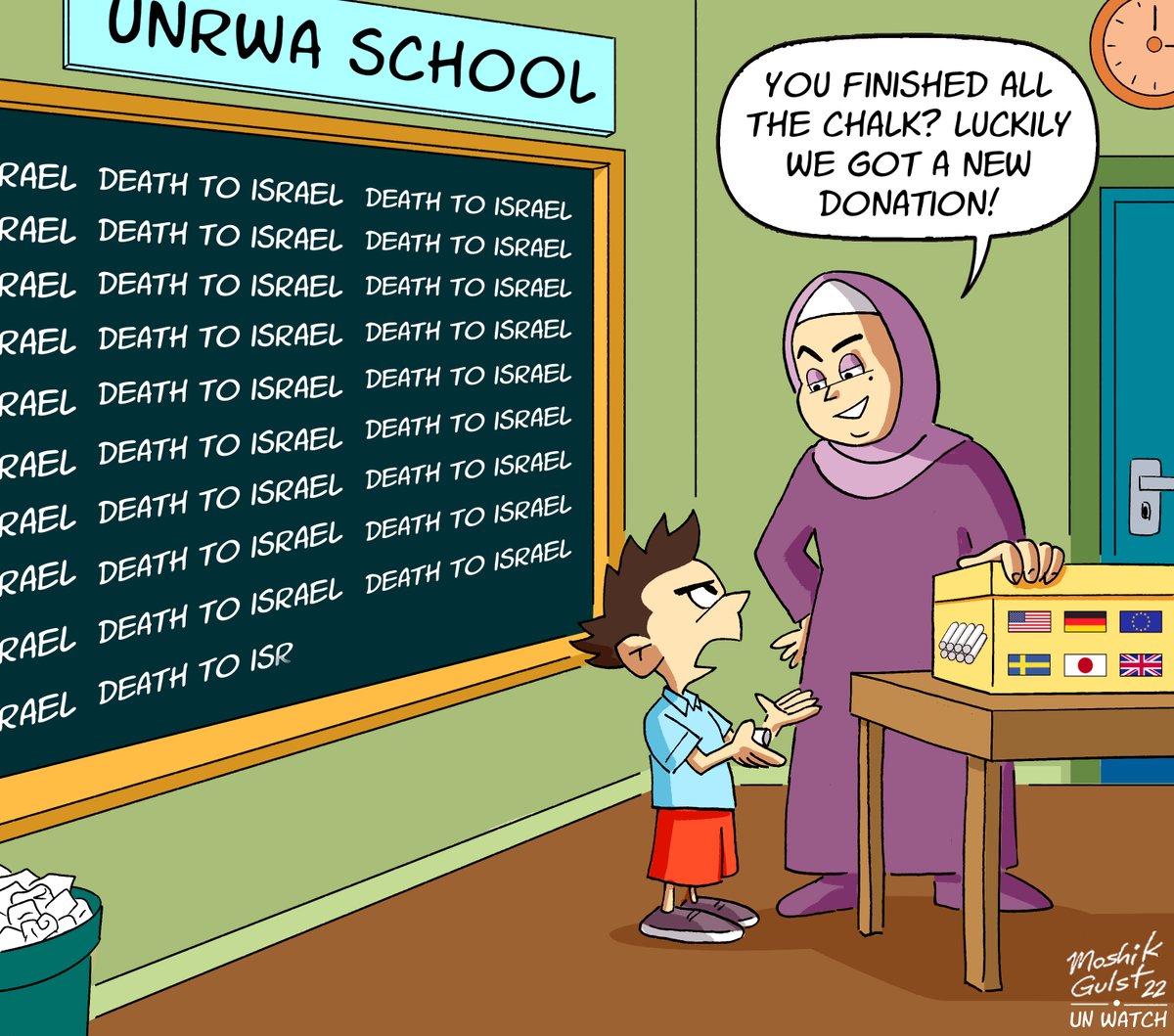 UNRWA suspended 6 teachers &amp; staff for inciting to murder Jews. We exposed 120. Not 1 has been fired. Our report: unwatch.org/exposed-un-tea…

Who funds UNRWA?
🇺🇸 $338 Million 
🇪🇺 $118M
🇩🇪 $177M
🇬🇧 $40M
🇸🇪 $54M
🇯🇵 $51M
🇳🇴 $30M
🇨🇭 $32M
🇨🇦 $28M
🇫🇷 $28M 
🇳🇱 $27M
🇩🇰 $21M
🇪🇸 $18M
🇮🇹 $16M