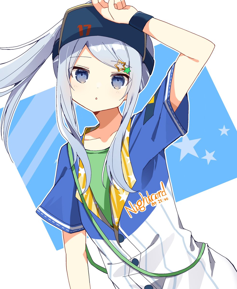 1girl solo hat baseball cap hair ornament arm up short sleeves  illustration images