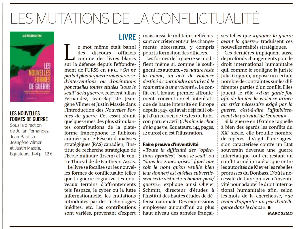 Jean-Baptiste Jeangène Vilmer (@jeangene_vilmer) on Twitter photo Merci à <a href="/MarcSemo/">Marc Semo</a> pour cette recension dans <a href="/lemondefr/">Le Monde</a> d'aujourd'hui (p. 28) du 2e volume de la collection <a href="/LeRubicon_org/">Le Rubicon</a> aux éditions <a href="/Equateurs/">Éditions des Équateurs</a> : lemonde.fr/idees/article/… Merci à <a href="/MarcSemo/">Marc Semo</a> pour cette recension dans <a href="/lemondefr/">Le Monde</a> d'aujourd'hui (p. 28) du 2e volume de la collection <a href="/LeRubicon_org/">Le Rubicon</a> aux éditions <a href="/Equateurs/">Éditions des Équateurs</a> : lemonde.fr/idees/article/…