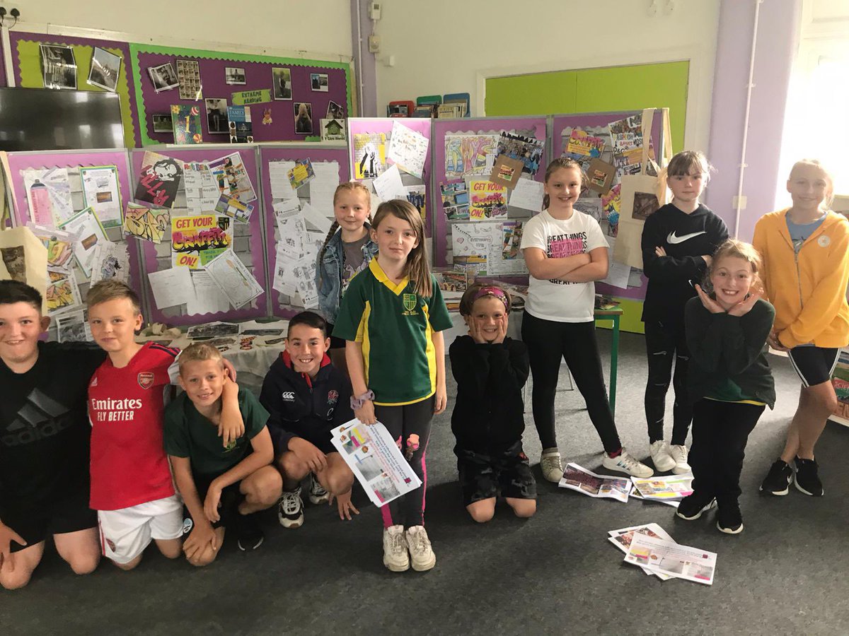 CGPrimary's tweet photo. Class 8 &amp; 9 pupils did so well during their enterprise challenge presentation today. Da iawn! They were amazing and did such a good job representing our school! They certainly ‘Got Their Graffiti On’ and impressed the judges! #CGPTech #CGPArt #Priment22 #Banksyart #Banksy https://t.co/4Dhsl6a5ql