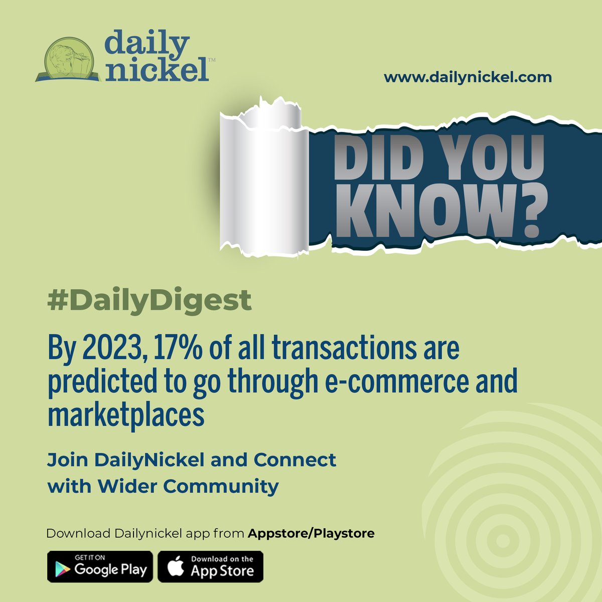 #DailyDigest

Did you know?
By 2023, 17% of all transactions are predicted to go through e-commerce and marketplaces

#marketplace #onlineshopping #onlineshop #buylocal #selling #buying #community #share #usa #canada #india #sale