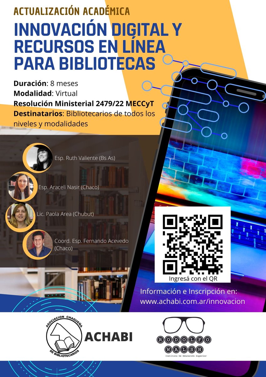AchabiOk's tweet photo. INSCRIPCIÓN ABIERTA
Toda la información e inscripción en el siguiente link:
https://t.co/uEejkiD1cZ

@abc_cordoba @ABPR_Rosario @sbibliotecario @BNMArgentina @RenabiAr_Ok @fernando__lopez @RMonfasani @Reciaria @ABJUJUY @asobichu @cpbiblio @ABGRAoficial https://t.co/AiLj9O7LaS