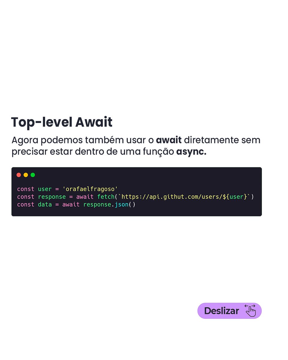 orafaelfragoso's tweet photo. Pra quem ainda não teve tempo de ver, aqui vão algumas novidades da ES2022 do Javascript 🥰

cc @sseraphini https://t.co/EfhUFUeWyd