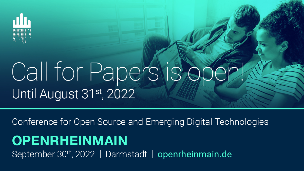 openrheinmain's tweet photo. 📣 Do you have anything to share about #opensource and emerging digital technologies? Then submit your talk until August 31st and be part of #OPENRHEINMAIN #ORM2022 https://t.co/pz55t9RBmN