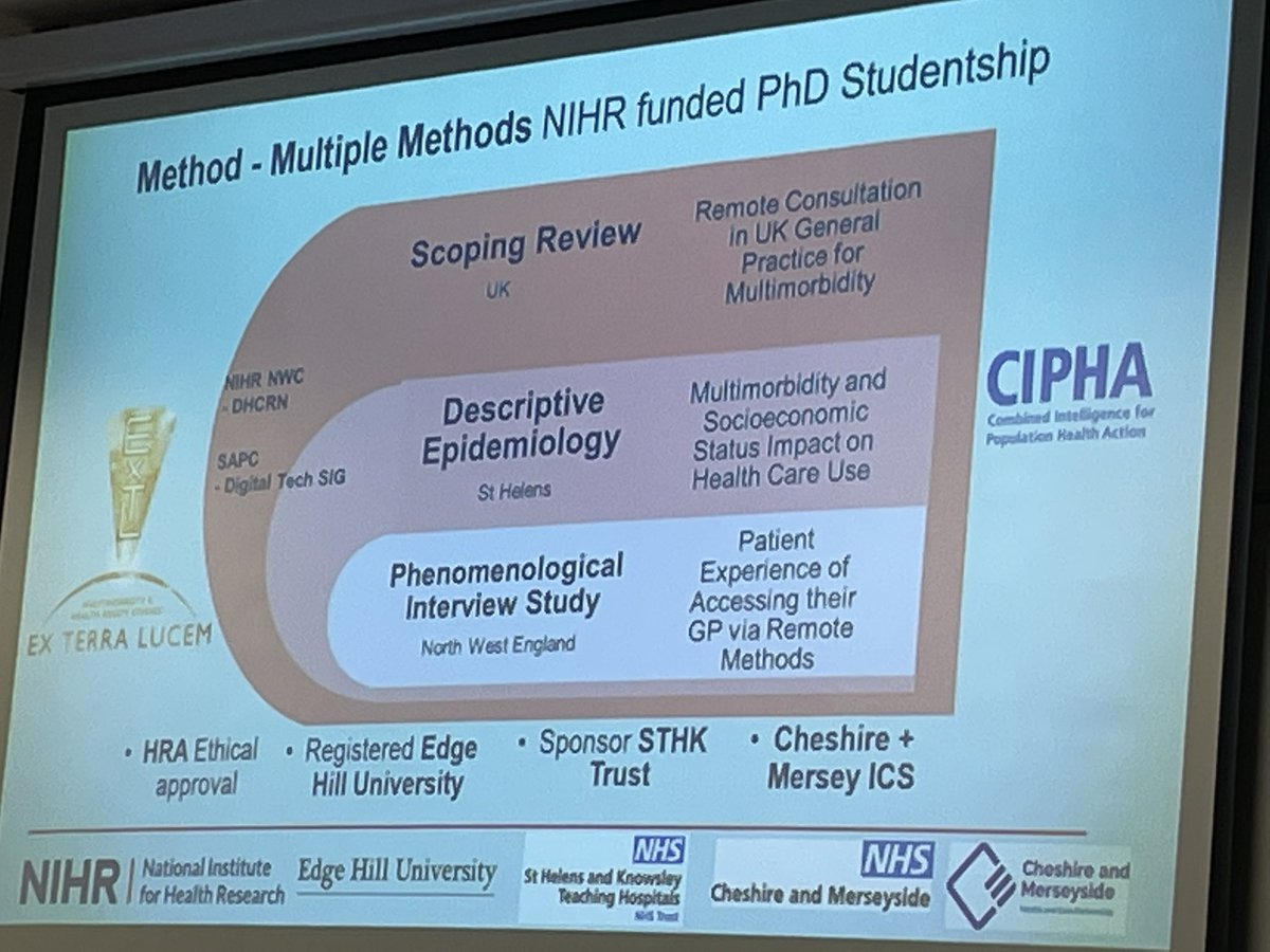 PhD research by @thrivingGP on patient experience of remote GP consultations in relation to multiple LTCs and socioeconomic status - of interest to @SaraMacdonald13 @the_browne_cow @HannahScobie0 @lynn_laidlaw @odo_kate @ibbotson_tracy 
#sapcasm