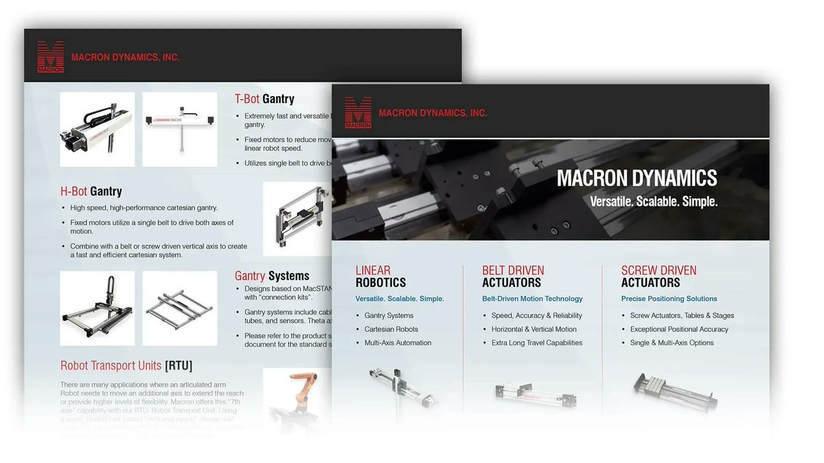macrondynamics's tweet image. Looking for a motion automation solution for your company? Download the #MacronDynamics Product Brochure to learn about Macron Dynamics’ standard products and engineered automation systems: buff.ly/3O22YRr