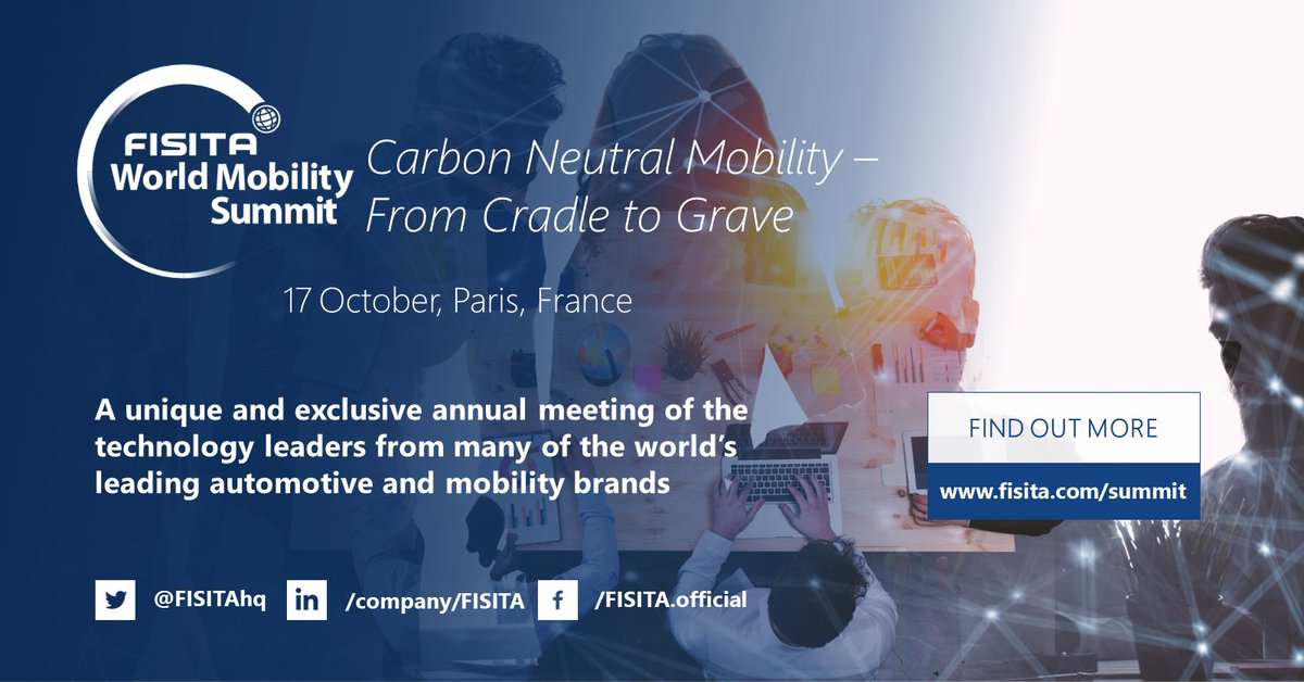 FISITAhq's tweet photo. The FISITA World #Mobility Summit on 17 Oct will explore #CarbonNeutral #Mobility - from Cradle to Grave.
Apply now for exclusive #sponsorship opportunities to position your company at the heart of this important gathering!
https://t.co/4tVzKQxnHn https://t.co/qGTp4CU1SK