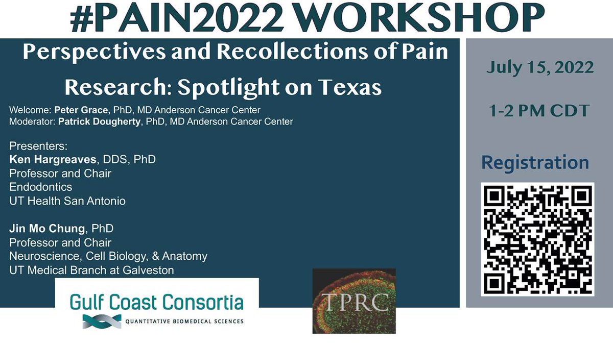DrPeterGrace's tweet photo. This month for #Pain2022 we're doing something a bit different: Jin Mo Chung and Ken Hargreaves are in conversation with Pat Dougherty on Perspectives and Recollections of Pain Research in Texas. Register here: https://t.co/WD7UZ4dB5j https://t.co/rjrN2aMVHI
