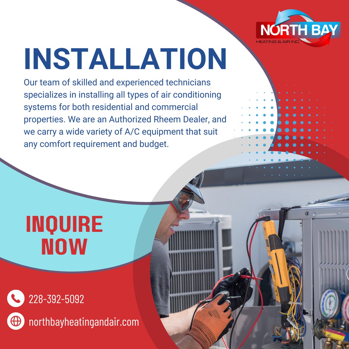 North Bay Heating &amp; Air is the top air conditioning company in Biloxi, MS. Customers come to us for air conditioner installation and service. You can rely on our factory-trained and licensed technicians if you require A/C services. Reach out to us right now! #HVACinstallation