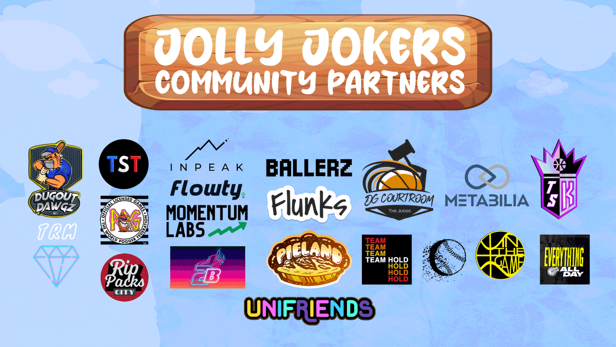 jollyjokersnft's tweet photo. 🤝Jolly Jokers Community Partners🤝

We are excited to officially announce our first round of 20 @jollyjokersnft Community Partners!

✅Like if your favorite community is listed
✅Reply tagging your favorite community if they're missing so we can get them on board! https://t.co/4z8W8Eps56