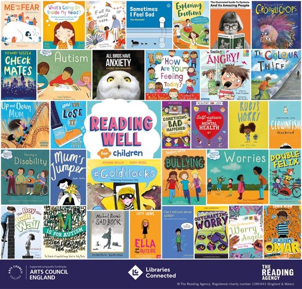 ToonLibraries's tweet photo. It's Health Information Week! We have #ReadingWell collections for adults, young people and children to help with your mental wellbeing, long-term conditions and dementia. They are available to borrow in all of our libraries #HIW2022 https://t.co/CvSBFh80u4