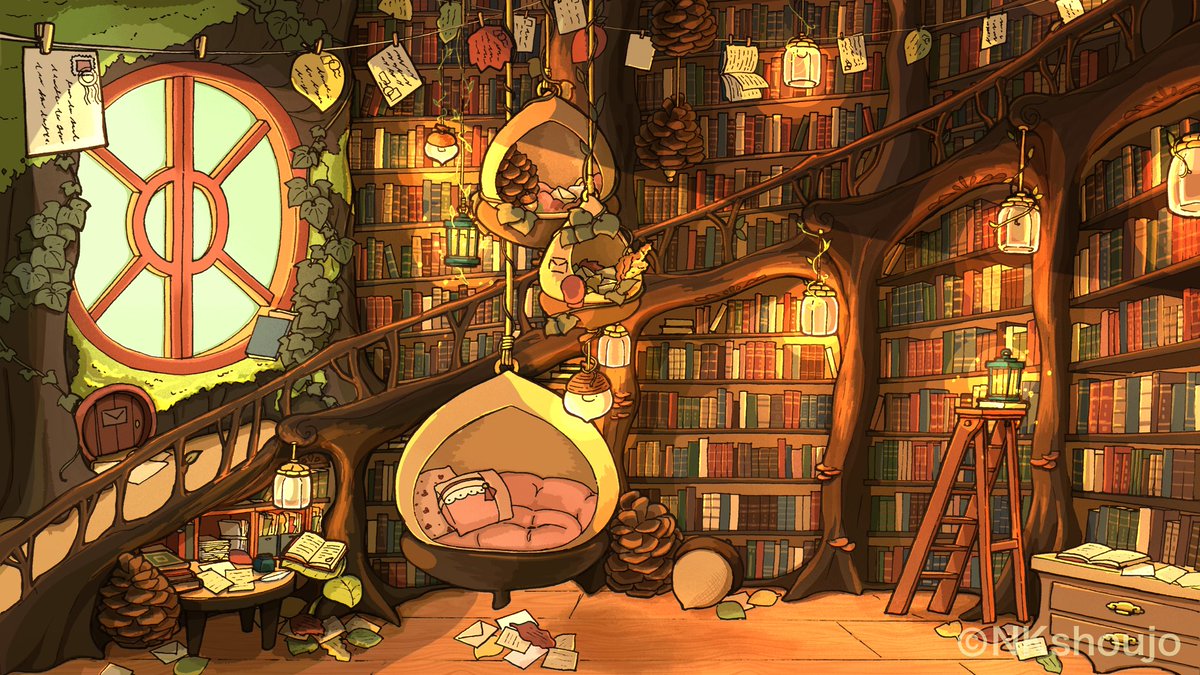 「この度NKshoujoのクルルンさんの図書館を制作いたしました!収納の多い大木の」|遊ハち(5/20デザフェス)のイラスト