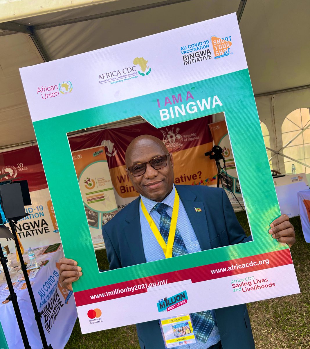 Meet H.E. Taonga MUSHAYAVANHU, Ambassador of #Zimbabwe to #Ethiopia & @_AfricanUnion who visited the #AUBingwa Initiative booth as he identifies himself as a #MBINGA (=#Bingwa in Shona). He calls on African youth to #GetVaccinated💉 and #GetAfricaLit. @laktarr001 @edmnangagwa