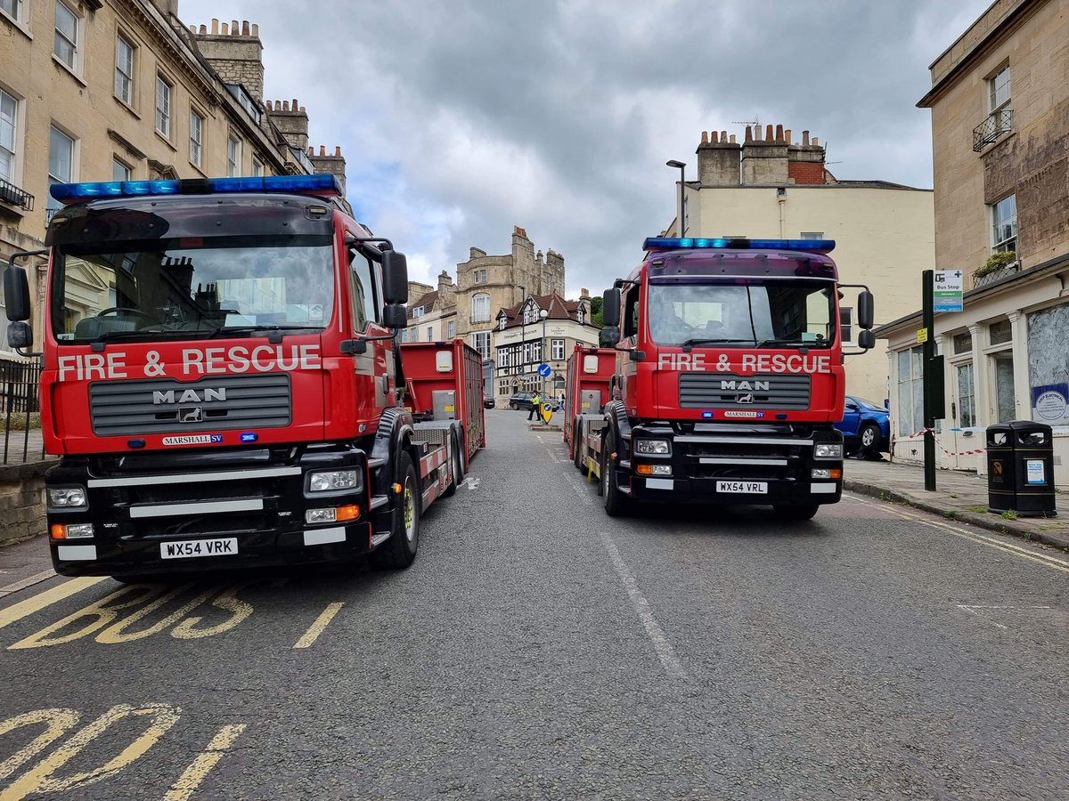 AvonFireRescue's tweet photo. 🚒 At 10:21 this morning, we were called to reports of a car that had collided with a building in Bath. 

Urban Search &amp; Rescue crews were called to secure the building before the car could be removed. 

Another busy day for @AFRSHicksGate Blue Watch! https://t.co/xIiDQE4VIA