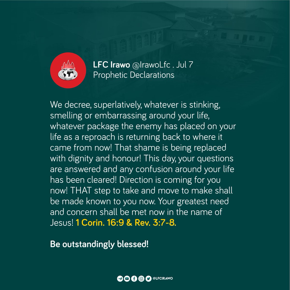 LFC_Irawo's tweet photo. #DailyPropheticDeclaration #lfcirawo #WinnersChapelIrawo #MidweekMotivation
. https://t.co/9HuGF7JVqv