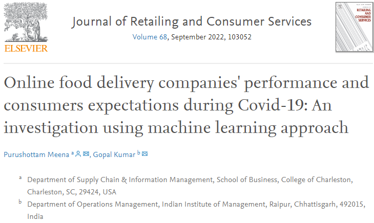 plmeena1's tweet photo. Happy to share our latest paper on how consumers' expectations varied on Indian and US #onlinefooddelivery companies during #covid19. US consumers cared more about discounts and prices--whereas Indians strived for better services. https://t.co/HcrVq9w7G1 https://t.co/v4CTXcGTH1