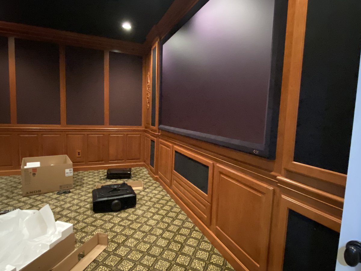 KoziInfo's tweet photo. Retrofit of another #hometheater for a customer taking the projector from 1080P to a #Sony 4K laser upgrade. The fun never ends as we see the smile on our customer's face after completion. #Lovemyjob. #KoziMediaDesign #smarthome #smartoffice #networksystems #pittsburghtech https://t.co/RYiPGThwZI