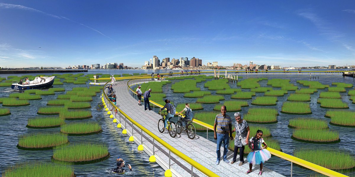 berkie1's tweet photo. Boston's “Emerald Tutu,” proposed by @Northeastern Prof. Julia Hopkins, would be a system of interconnected circular mats of floating vegetation that can be arranged in rings and semicircles to protect urban coasts from sea level rise &amp; intensified storms.
https://t.co/mGl8eVgDCo https://t.co/bAOy47d0uV