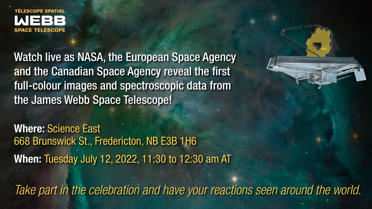 science_east's tweet photo. You're invited! | Tu es invité !

#ScienceEast #UnfoldTheUniverse #NASAWebb #nasasocial 
@NASAWebb @NASA @csa_asc @asc_csa @esa https://t.co/bGydVjXadq