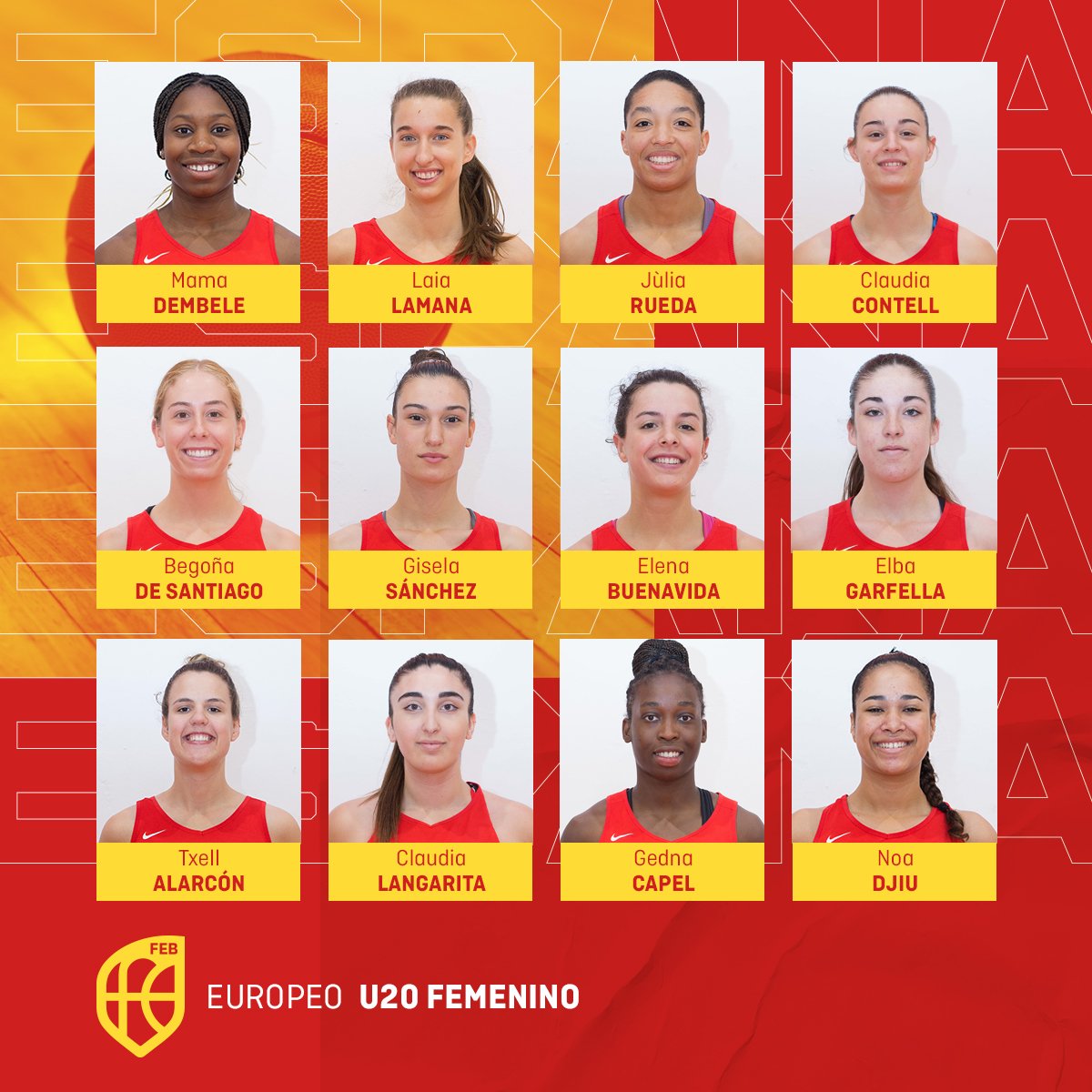 ✅ OFICIAL: Las 12 de España #U20F para el Europeo #FIBAU20Europe femenino. 🏀🇪🇸 #SomosEquipo