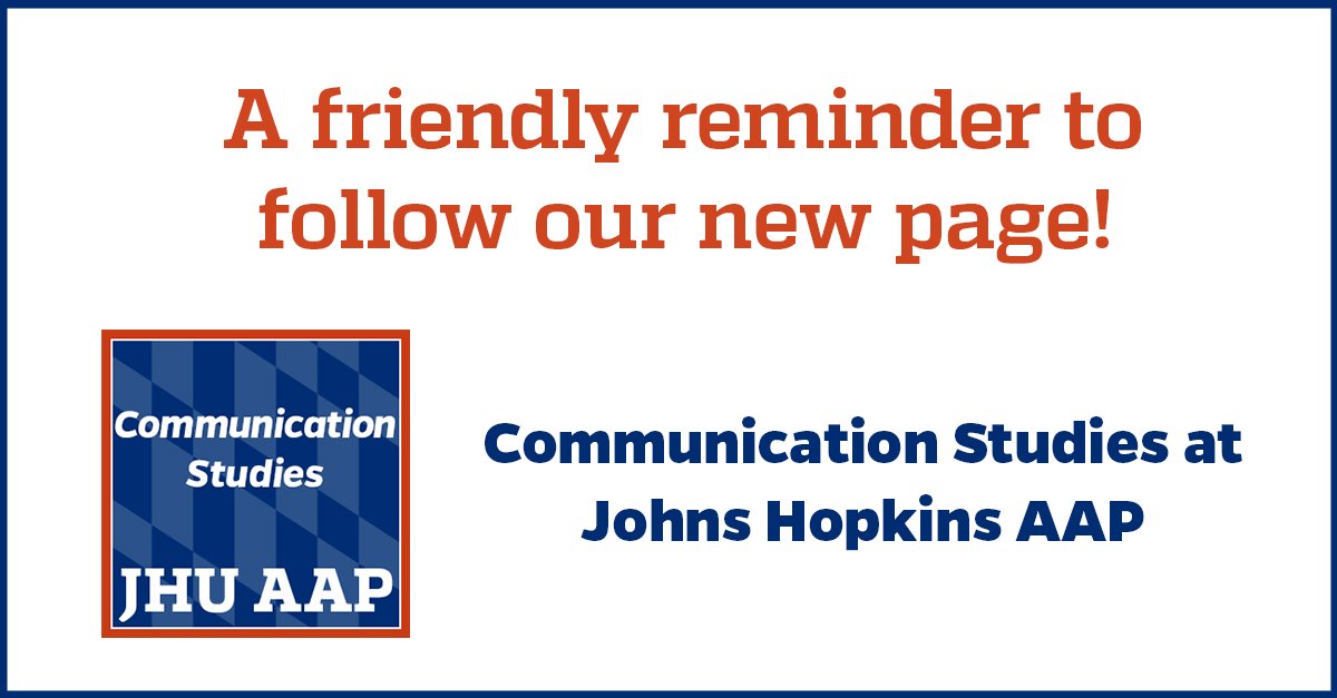 Friendly reminder that we started a new Linkedin page, and the old one will no longer be active starting July 12. Be sure to join our new learning community and follow [<a href="/Communcation/">communcation</a> Studies at Johns Hopkins AAP].