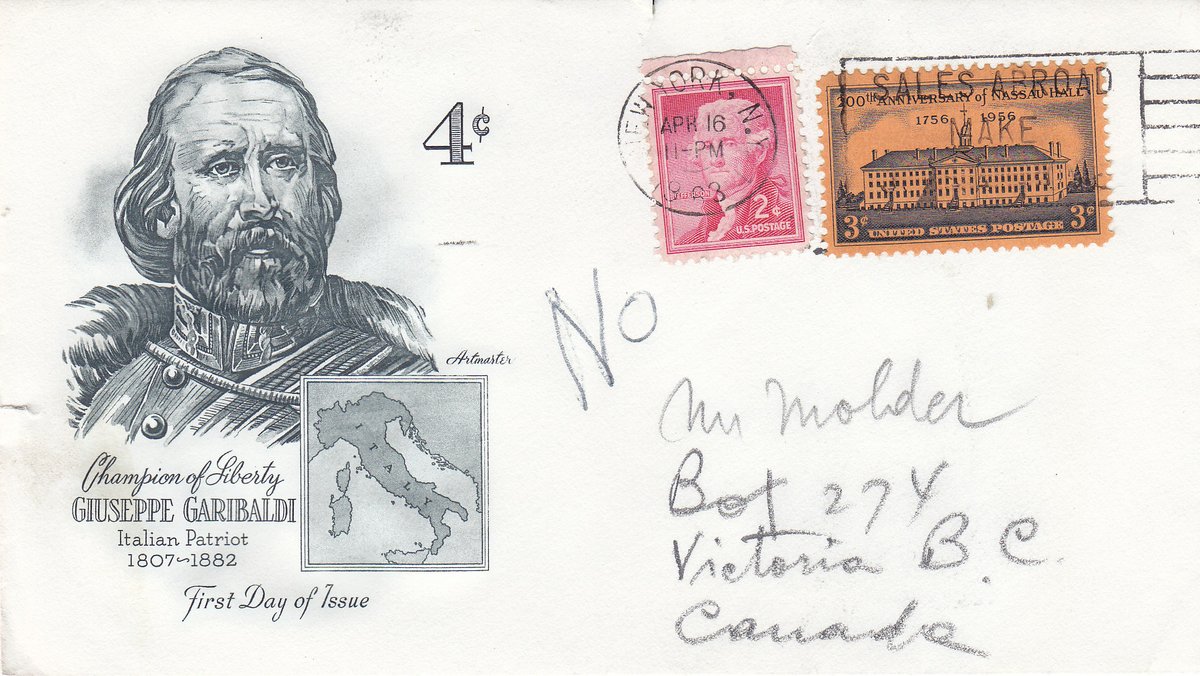 MarjeMolder's tweet photo. #philately #cover #Envelope #America #FirstDayIssue #GuiseppeGaribaldi #Italian $Patriot 1807-1882 “Champion of Liberty” #stamps 2cent #Jefferson #Postmark #NewYork, N.Y. April 16 1963 3cent #Commemorative #Slogan #Cancel #ephemera https://t.co/9O2y8yUN6X