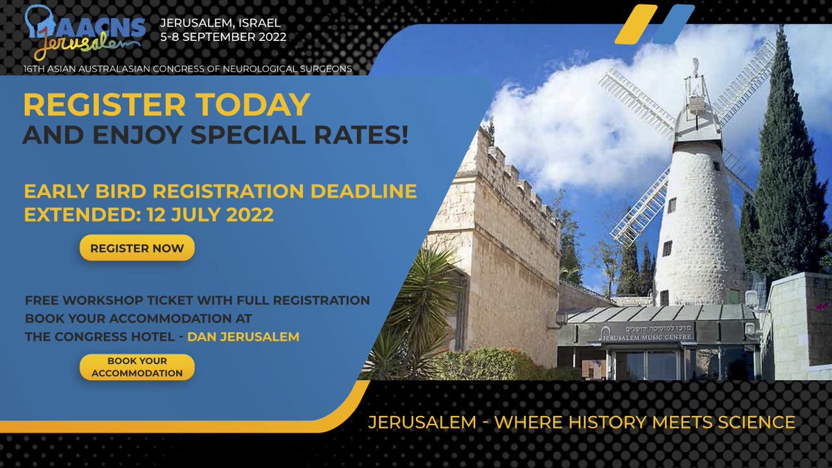 Aacns2's tweet photo. AACNS 2022, JERUSALEM, 5-8 SEPTEMBER

EARLY BIRD WINDOW EXTENDED!
RATES END 12th JULY!
COME AND CLAIM THEM!

https://t.co/bikgqCJarC https://t.co/805JAjxbAF
