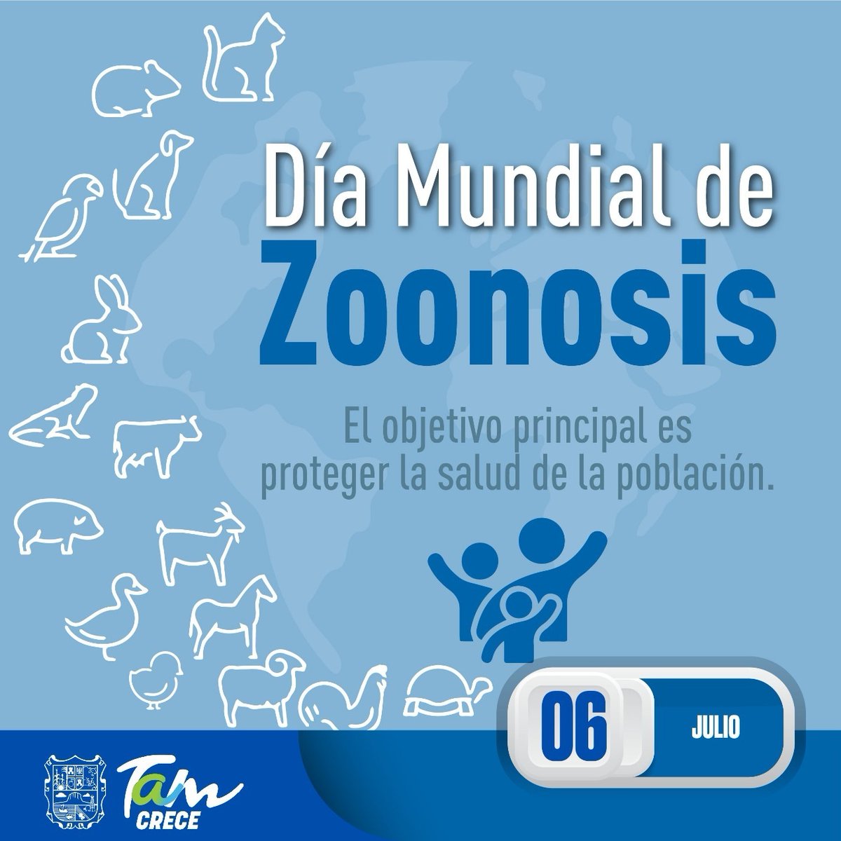 Para prevenir y fortalecer acciones contra las enfermedades de los animales que pueden ser transmitidas al ser humano, cada 6 de julio se conmemora el #DíaMundialDeLasZoonosis con el objetivo principal de proteger la salud de la población.
#Prevención #CuídateTú #CuidaALosTuyos