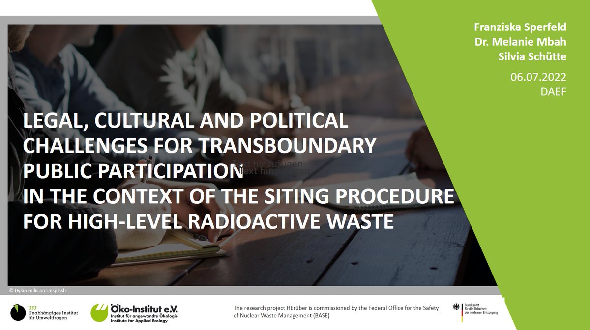 UfUberlin's tweet photo. What are challenges for transboundary public #participation when searching for a location for a high-level #nuclear waste repository in Germany?
@F_Sperfeld presented first results of our research together with colleagues of @oekoinstitut today at #DAEF conference in Cologne. https://t.co/jAp0j0KWLC