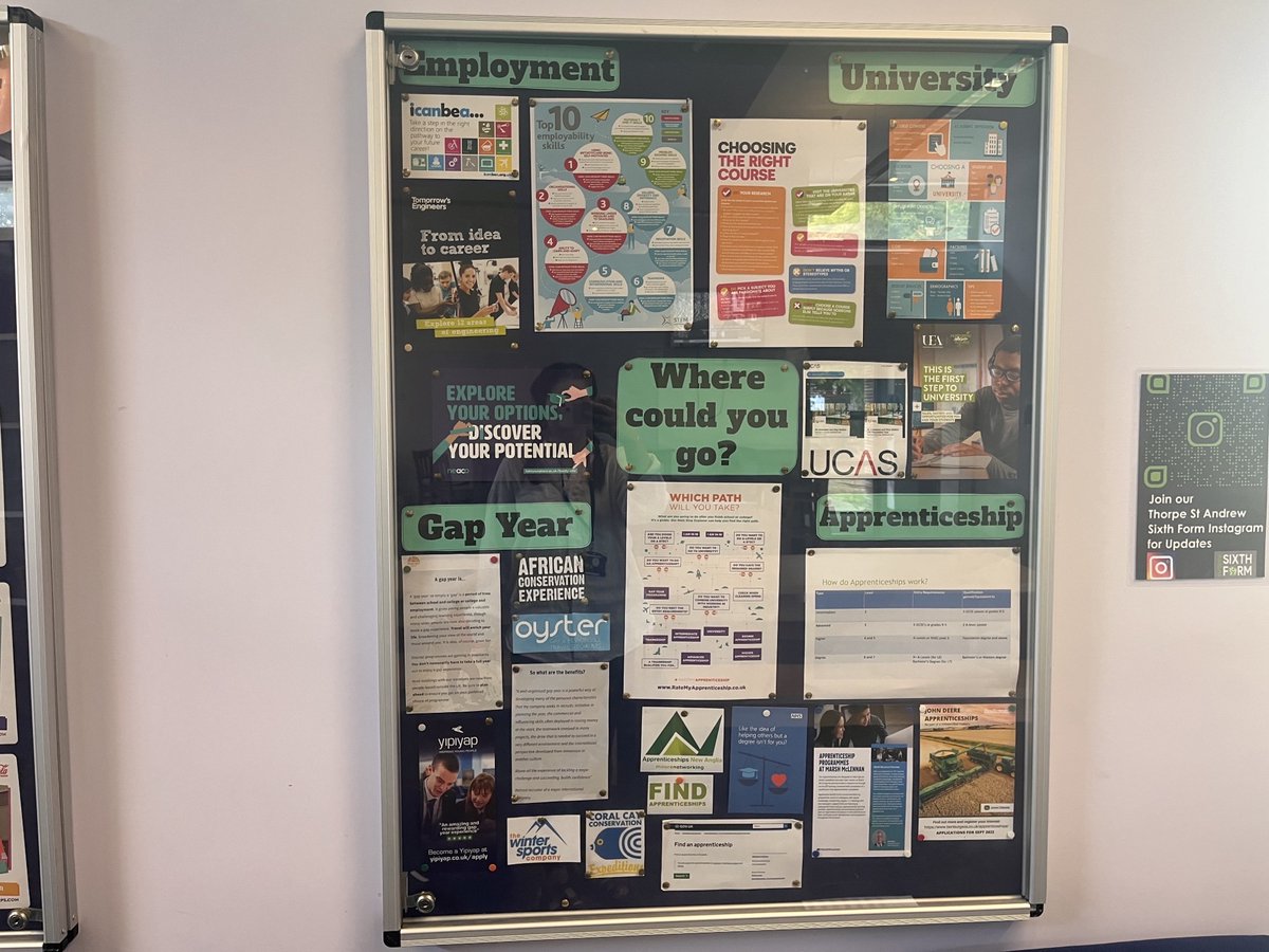 This week we have been working hard on our Careers displays around school. You will find our Apprenticeships and Post-18 Pathways displays in the Sixth Form Square, and our Gatsby Benchmarks display in the Careers Office.