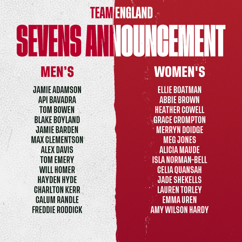 EnglandRugby's tweet photo. The England sevens squads have been announced for the Commonwealth Games 🔖