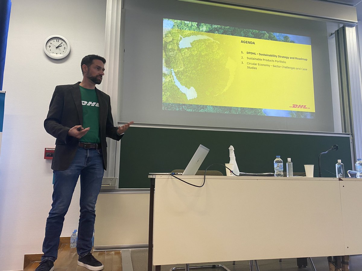 Florian Shwarz from DHL sharing corporate strategies and experiences on #zerocarbon, #greenlogistics and #circularity at the Greening of Industry Network Conference 2022 #greeningofindustrynetwork