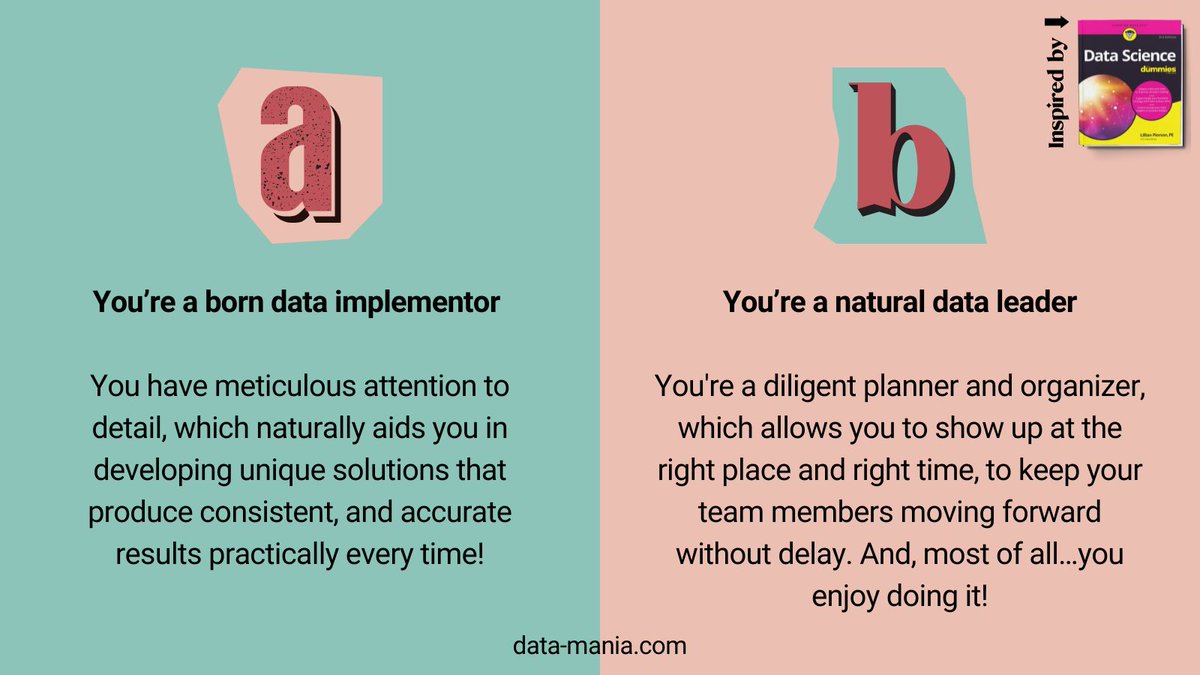 Strategy_Gal's tweet image. When it comes to data science what do you enjoy most❓

A) building data and artificial intelligence (AI) solutions
B) getting into the business, strategy, or product

Take the quiz: bit.ly/3GBZi5U

#DataLeader #DataImplementor
