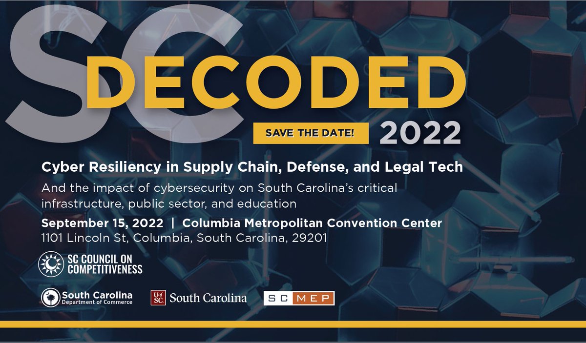 sccompetes's tweet image. Our first confirmed speakers are listed for #SCDECODED 2022! Join us as we shed light on the murky world of cybersecurity in Supply Chain, Defense, Legal Tech, and more. Click below to learn more about sessions, sponsorships, and tickets! bit.ly/3ajNFoB
