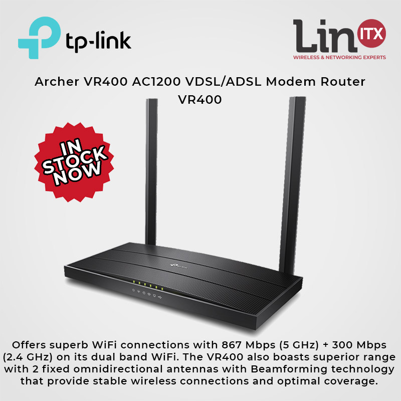 LinITX's tweet photo. In Stock Now: TP-Link Archer #VR400 AC1200 VDSL/ADSL Modem Router @TPLinkUK #tplink #tplinkarcher #archervr400 #linitx
https://t.co/uciSUmtWeZ https://t.co/GPcf1RhIN9