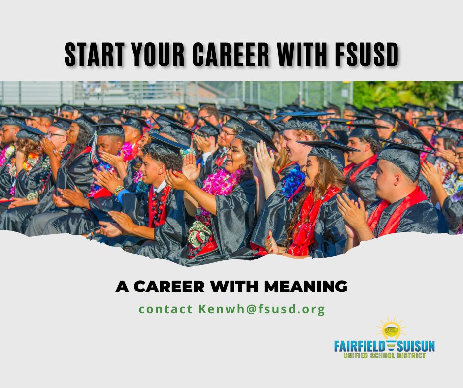 FairfieldSuisun's tweet photo. 📣 Calling all aspiring and current teachers. 📣 
We are hiring teachers to begin in August!
 
✅ Competitive pay
✅ State-of-the-art facilities
✅ Close proximity to NorCal adventures

There is no better place to teach. Contact Ken Whittemore at KenWh@fsusd.org today! #FSUSD https://t.co/tPeM31Rtbo