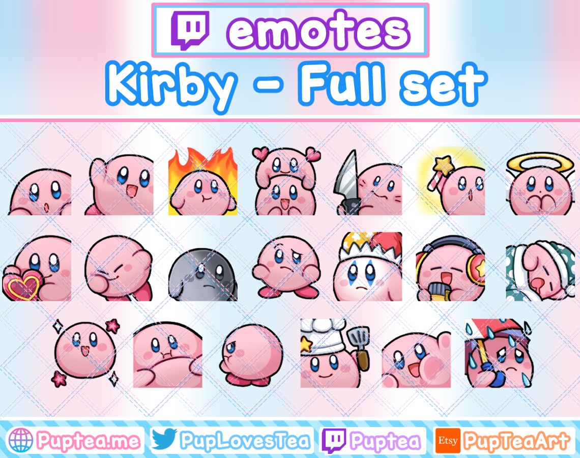 PupLovesTea's tweet image. 💗Premade Kirby Twitch Emotes💗

💗20 cute Kirby emotes for Twitch/Discord
💗1 large set and 5 small sets!
💙My entire Etsy shop is currently 60% off!

✨Etsy link below! RTs are appreciated!✨

#EtsySeller #etsy #emoteartist #emotes